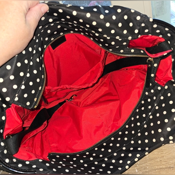 Kate Spade Stevie Baby Bag Large Black & White Polka Dot Nylon Diaper Bag Purse - Picture 8 of 14
